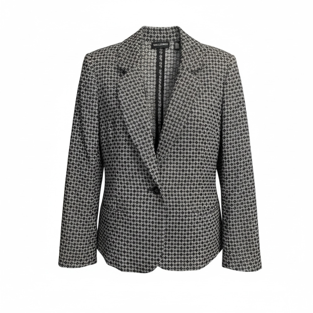 NWT Nina Leonard Knit Blazer Black White Geometic Pattern